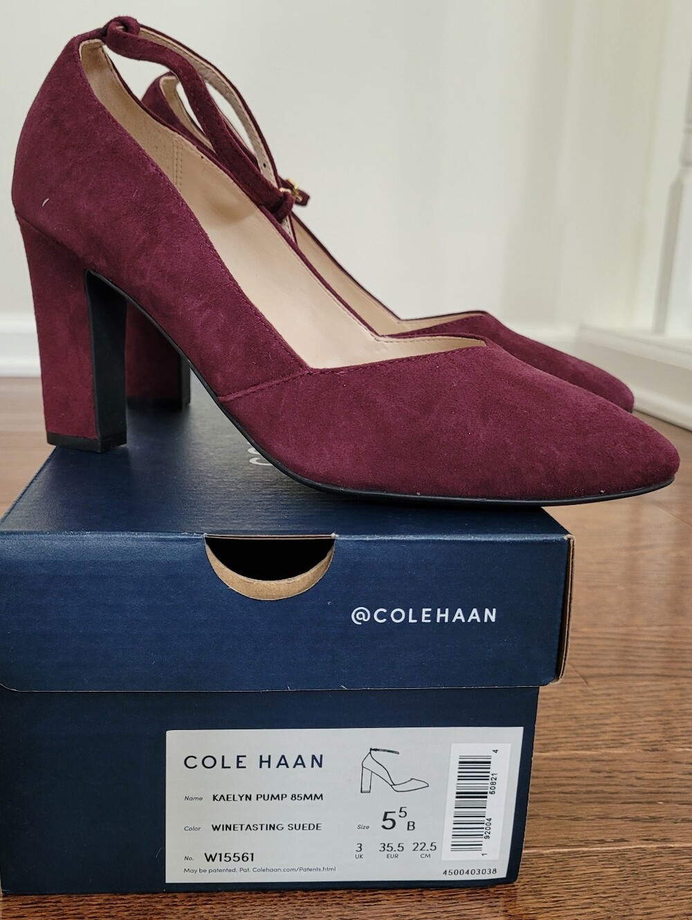 Cole Haan Kaelyn Pump in Wine Suede with Ankle Strap